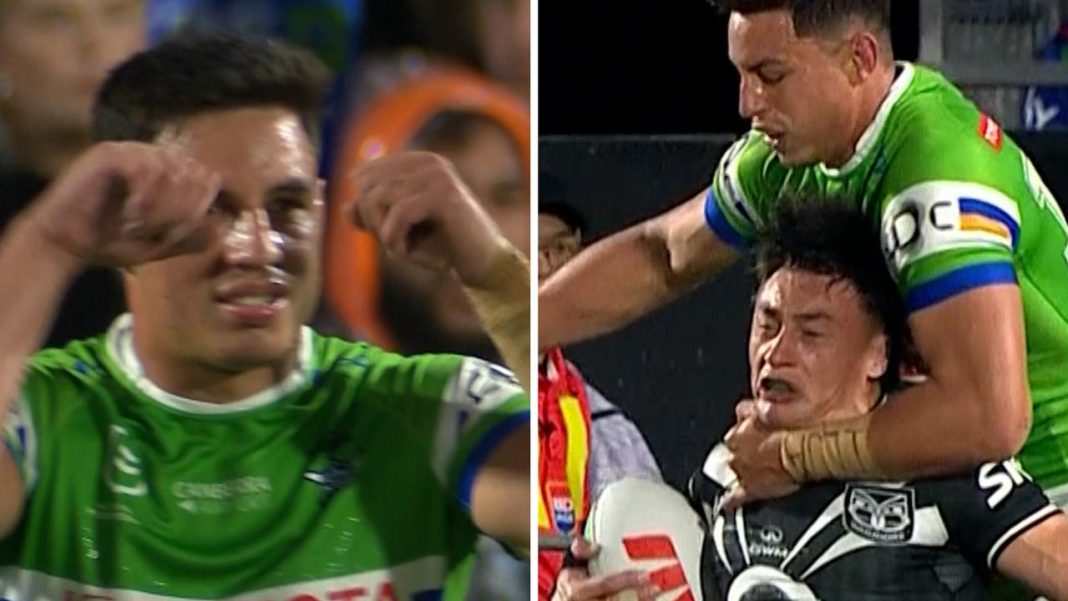 Raiders hang on for gutsy win after skipper ruthlessly mocks Warriors star before sin bin drama
